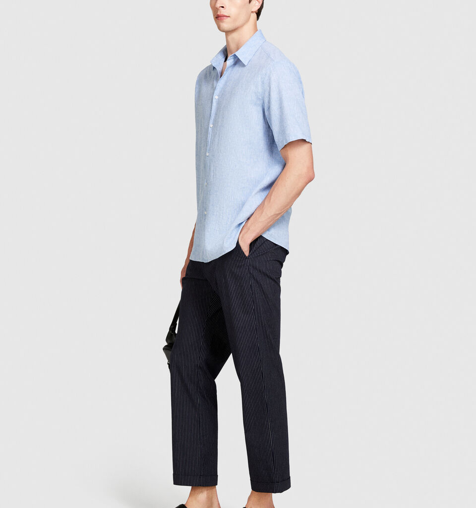 Short sleeve shirt in linen blend - men's regular fit shirts - Light Blue | Sisley image number 2